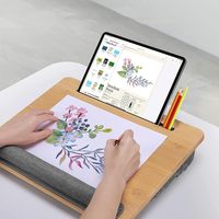 Bureau de tour, plateau en bambou pour ordinateur portable-Design ergonomique avec coussin. Angle d'inclinaison et hauteur réglables, avec support pour tablette et téléphone