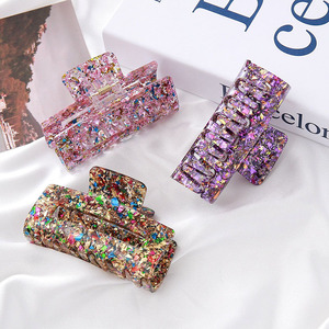 Pinces à cheveux élégantes en acrylique haut de gamme, style coréen, carrées, à sequins scintillants, pinces crocodiles pour femmes, idéales pour les soirées - Product Image 1