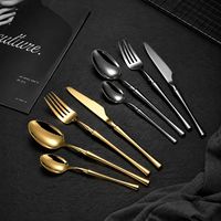 Ensemble de couverts de luxe en acier inoxydable 410 plaqué or, design taille haute, 5 pièces (couteau, fourchette, cuillère) pour mariage et restaurant