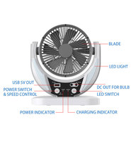 Vente en gros Ventilateur de table solaire rechargeable multifonctionnel de 8 pouces Ampoules LED 3W à 7 pales Ventilateur de panneau solaire
