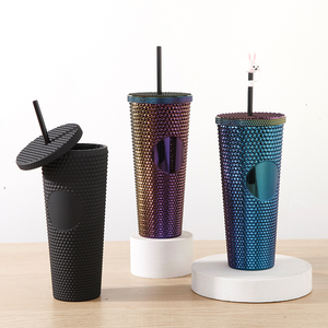 Vaso de Plástico Personalizado de Doble Pared con Diseño de Diamantes, Vaso con Incrustaciones de Diamantes, Libre de BPA, con Pajita - Product Image 2