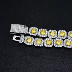 Jn60 hiphop jewelry, joia especial, quadrado, conjunto, 12mm, branco, diamantes, pulseira, amarela, tênis, corrente