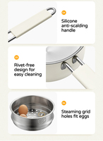 Casserole en acier inoxydable 316S à 3 couches avec cuiseur vapeur, revêtement céramique beige et couvercle combiné à poignée simple en silicone