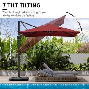 Sombrilla de <span class=keywords><strong>Patio</strong></span> de Aluminio Roja HANYI de 9X12 Pies con Doble Toldo Impermeable Resistente al Viento con Inclinación Giratoria de 360 Grados para Exteriores - Product Image 3
