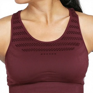 Soutien-gorge de sport dos nageur pour femme, col rond, empiècements en maille respirante, haut de yoga à maintien élevé, couleur unie, design sans couture, grandes tailles - Product Image 1