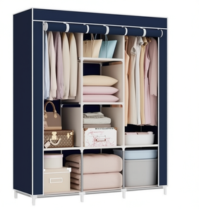 Armadio Portatile in Tessuto Non Tessuto con Telaio in Acciaio, 5 Ripiani, Organizzatore per Vestiti da Camera da Letto, Design Minimalista, Tipo Verticale - Product Image 1