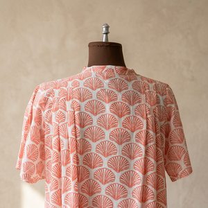 Blusa de Mujer Estilo Coreano Vintage, 100% Algodón, Estampado de Conchas Rosadas, Manga Casquillo, Cuello Mao, Botones, Informal, Primavera-Verano, Corte Regular - Product Image 5