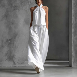 2026 Summer Women's Solid Vest & Shorts Two-piece <b>Set</b> Regular Fit Comfortable Casual Eco-Friendly Breathable Polyester <b>Knitted</b> - Product Image 1