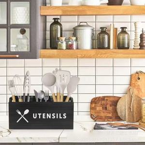 Kitchen Utensil Organizer Wooden Storage <b>Box</b> Multi <b>Compartment</b> Cutlery Holder Desktop Kitchen Tool Container - Product Image 4