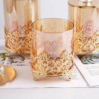 Bougeoir en verre doré avec couvercle, cylindre en métal, chandelier, centre de table de mariage, nouvelle collection