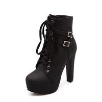 Bottes à talons hauts de style européen et américain pour femmes, plates-formes imperméables, avec boucle de ceinture, sangle croisée, chaussons à la cheville à baril bas pour