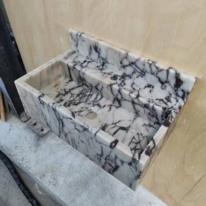 Vasque flottante de luxe en marbre naturel avec lavabo intégré, comptoir de salle de bain mural cannelé, surface polie/affinée - Product Image 5