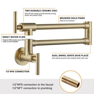 Robinet de <span class=keywords><strong>cuisine</strong></span> mural en laiton brossé doré style américain, à eau froide, pliable - Product Image 3