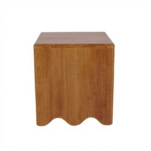 Tabouret moderne en teck massif avec finition naturelle, meuble d'appoint polyvalent pour salon, chambre et maison - Product Image 1