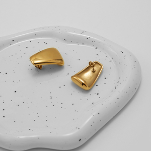 Mới Nhất 18K Vàng Mạ Thép Không Gỉ Đồ Trang Sức Mịn Không Thường Xuyên Tấm Cong Chunky Stud Tai Cho Phụ Nữ Bên Bông Tai E241583 - Product Image 6
