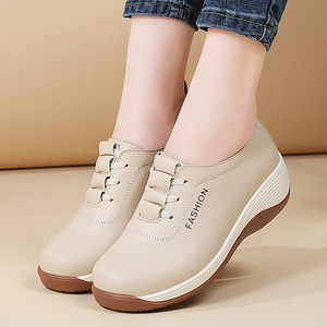 Chaussures <span class=keywords><strong>compensées</strong></span> <span class=keywords><strong>basses</strong></span> à bout rond pour femmes Sneaker à lacets pour dames Chaussures décontractées - Product Image 2