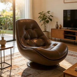 Sillón Reclinable Ergonómico Giratorio de Cuero, Cómodo y Acolchado, Tipo <span class=keywords><strong>Caracol</strong></span>, Respaldo Alto, Sillón para Descansar, Muebles para Lectura <span class=keywords><strong>en</strong></span> Casa u Oficina - Product Image 5