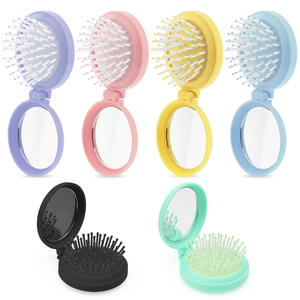 Cute Folding air Cushion Hair Brush with Compact Mirror, DIY Girls Scalp Massage Comb for Travel, Custom logo Promotional <b>Gift</b> - Product Image 1