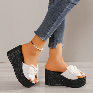 Sandales décontractées à nœud papillon pour femme, nouvelle collection été 2024, grande taille, semelle épaisse, talon compensé, à enfiler - Product Image 5