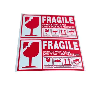 Custom Glossy Fragile Red Waterproof Synthetic Paper Fragile Mark Sticker Label Printing