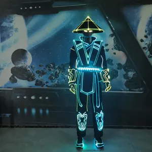 ईएल तार के साथ रंगीन एलईडी चमकदार सूट हेलमेट प्रबुद्ध बढ़ती लाइट एलईडी प्रदर्शन चरण पोशाक कपड़े का नेतृत्व किया