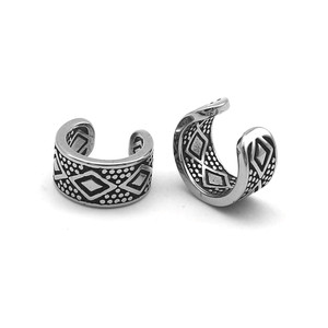 Boucles d'oreilles manchette en argent tibétain à motif géométrique pour cartilage d'oreille et clips d'oreille sans perçage, bijoux de mode en acier inoxydable - Product Image 5