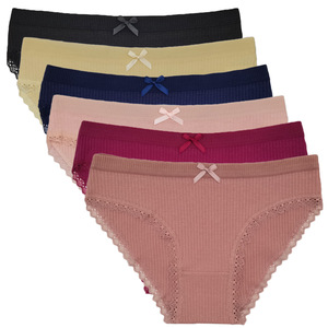 Braguitas de encaje sexy al por mayor para mujer, <span class=keywords><strong>ropa</strong></span> <span class=keywords><strong>interior</strong></span> de algodón acanalado sin costuras, bragas cómodas con lazo, lencería suave para mujer - Product Image 2