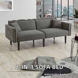 Canapé-lit multifonctionnel 2-en-1 : Canapé deux places extensible avec fonction inclinable et dossiers réglables en métal - Product Image 2