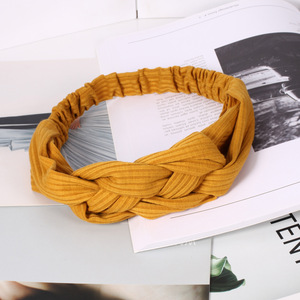 Twinfree Women's New Button Headband for Nurse Pure Color Elastic Fabric Hair <strong>Accessories</strong> in Yellow and <strong>Navy</strong> Twist - Product Image 2