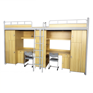 Заводская стальная металлическая двухъярусная кровать-ЛОФТ для школьных кроватей с гардеробом и кабинетными столами - Product Image 1