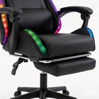 Chaise de jeu ergonomique en cuir PU, style course, dossier haut avec appui-tête et repose-pieds, éclairage RGB, pivotement électrique à 360 degrés, vente en gros