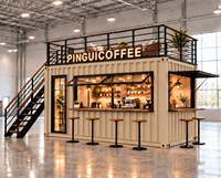 Café en conteneur à 2 étages, bar modulaire préfabriqué en conteneur avec terrasse sur le toit, fenêtre de service, kiosque commercial portable, restaurant