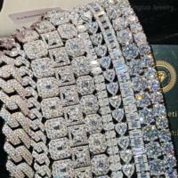 Collier et bracelet chaîne tennis en argent 925 avec moissanite VVS taille glace, certifiés GRA, style hip-hop, chaîne cubaine