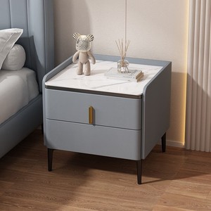 Minimalist Modern <b>Bedside</b> <b>Table</b> With <b>Marble</b> Top And Two Drawers For Bedroom Use - Product Image 1