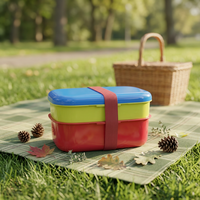 Boîte à lunch pour enfants en plastique réutilisable à double couche avec compartiment séparé pour les collations, couvercle sécurisé, design personnalisé pour le déjeuner scolaire, le camping