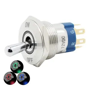 12 Volt Waterproof Push Button Toggle Switch 12V Lighted RGB Triple LED (Red Green Blue) 19mm