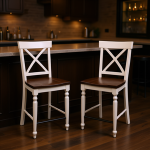 Juego de 2 taburetes de bar altos de 24 pulgadas de Wallace & Bay, color marrón y blanco, estilo rústico, muebles de madera para bar. - Product Image 2