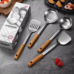 Thép không gỉ đồ dùng nhà bếp nấu ăn đồ dùng thiết lập 5 cái hạt gỗ xử lý thìa colander lò nồi với cách nhiệt nhà bếp công cụ - Product Image 4