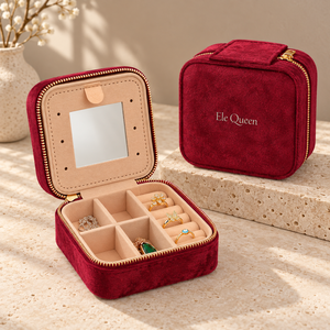 Free Sample Custom Sticker Logo Luxury Square Velvet Jewelry <b>Box</b> with <b>Mirror</b> Ring Earring Organizer for Travel Gift Packaging - Product Image 1