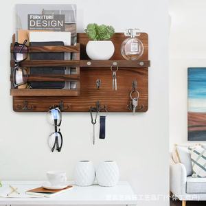 Wooden Wall Key <b>Rack</b> With Hooks And Storage <b>Shelf</b> For Entryway Living Room Organization - Product Image 2