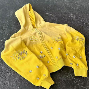 Sweat à capuche zippé personnalisé 100% coton de haute qualité avec strass et broderie lavée en détresse - Product Image 1