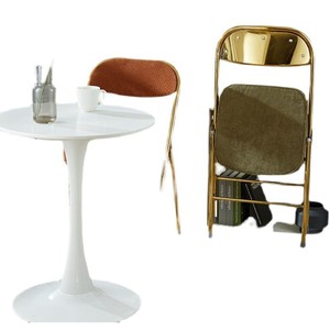 Retro Folding <b>Chair</b> Corduroy Metal Frame With Backrest <b>Dining</b> <b>Chair</b> Nostalgic Style - Product Image 5