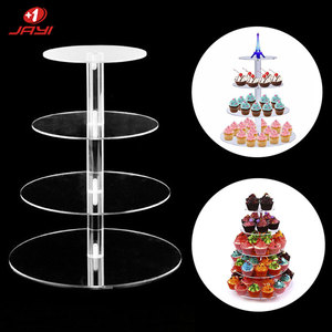 JAYI Custom 3 Tiers Round Removable Cupcake Holder Acrylic Display Stand Transparent Cup Cake Stand Wedding Decoration