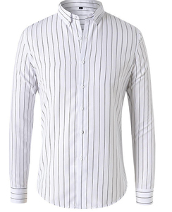 Chemise décontractée d'été pour hommes, à rayures bleues, version large, chemises en tricot brodé à <span class=keywords><strong>manches</strong></span> <span class=keywords><strong>longues</strong></span> - Product Image 3