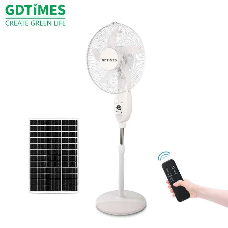 GDTIMES OEM Solar AC DC Stand Fan con ventilatore elettrico a griglia in metallo remoto con pannello LED Light