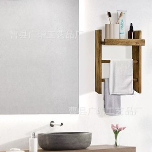 Toallero de Madera con 2 Barras y 3 Niveles, Estante Organizador de Almacenamiento para Baño, Montado en la Pared - Product Image 2