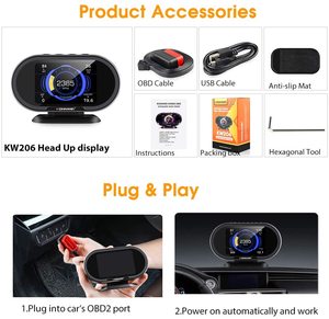 Tây Ban Nha konnwei kw206 OBD2 EOBD có thể escanner automotriz + HUD Auto Meter với báo động - Product Image 3
