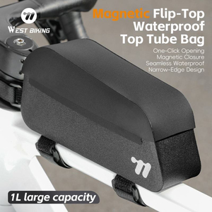 Sac de cadre de vélo étanche WEST BIKING 1L grande capacité, à bord étroit et fermeture magnétique, pour VTT - Product Image 1