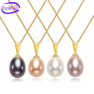 Liontin Mutiara Air Tawar Asli FEIRUN 9mm 18K Emas Bentuk Tetesan Air - Product Image 1