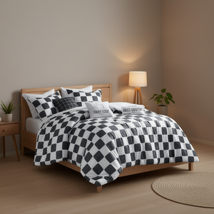 Modern Checkered Comforter Set Full Queen 4 Pcs Geometric Bedding Home Decorative All Season Use - Product Image 2